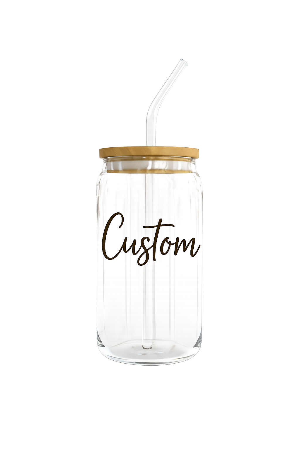 Custom Glass Can Tumbler | 16oz Bamboo Lid & Straw